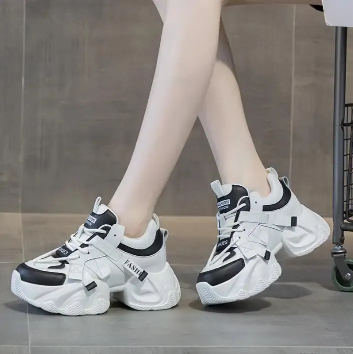 Joskaa 2024 New Hidden Heels White And Black Platform Sneakers