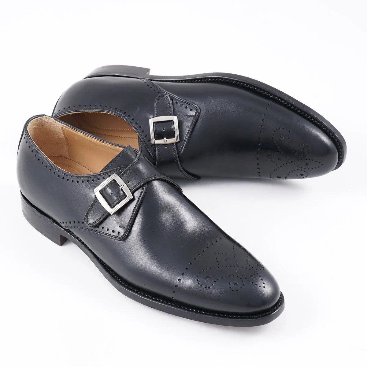 Kiton Black Calf Leather Monk Strap