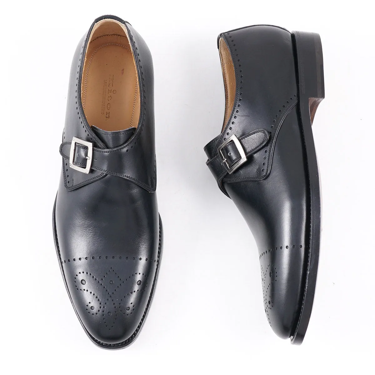 Kiton Black Calf Leather Monk Strap