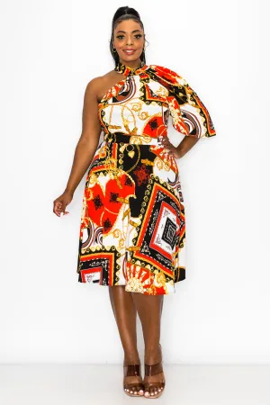 Knowles One Shoulder Baroque Print Flare