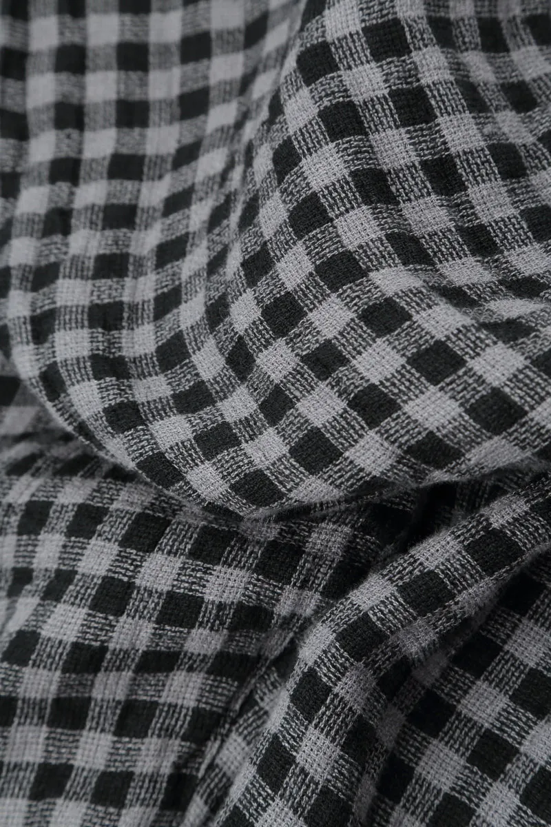 Large Side Pocket Grey Check Linen Dress