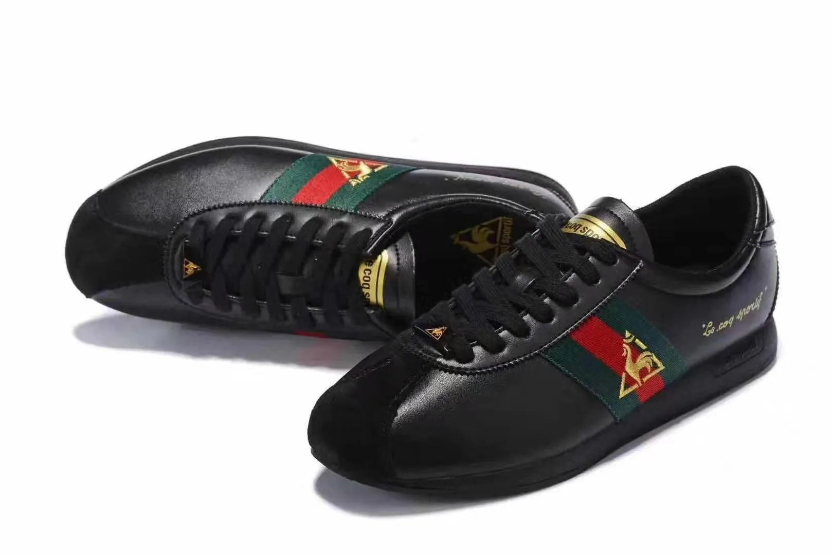 Le Coq Sportif Low Craft With Green And Red Straps-Black