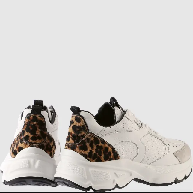 Leather Leopard Mix Chunky Trainers White/Leopard