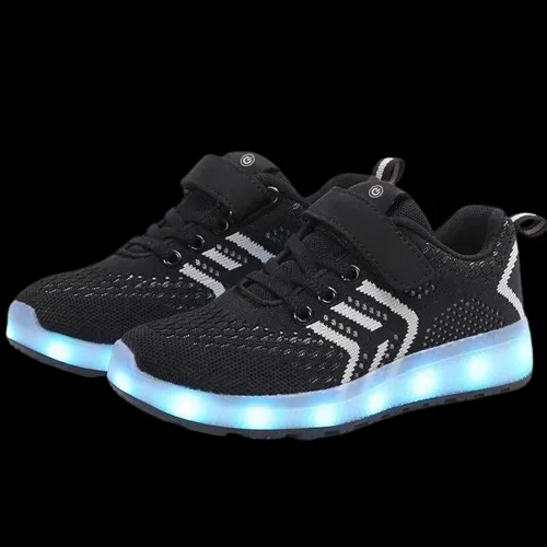 Led Shoes Casual Single Strap Black  | Kids Led Light Shoes  | Led Light Shoes For Girls & Boys