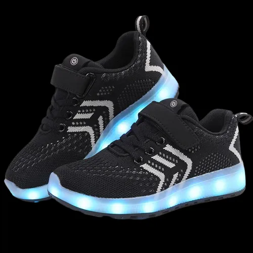 Led Shoes Casual Single Strap Black  | Kids Led Light Shoes  | Led Light Shoes For Girls & Boys