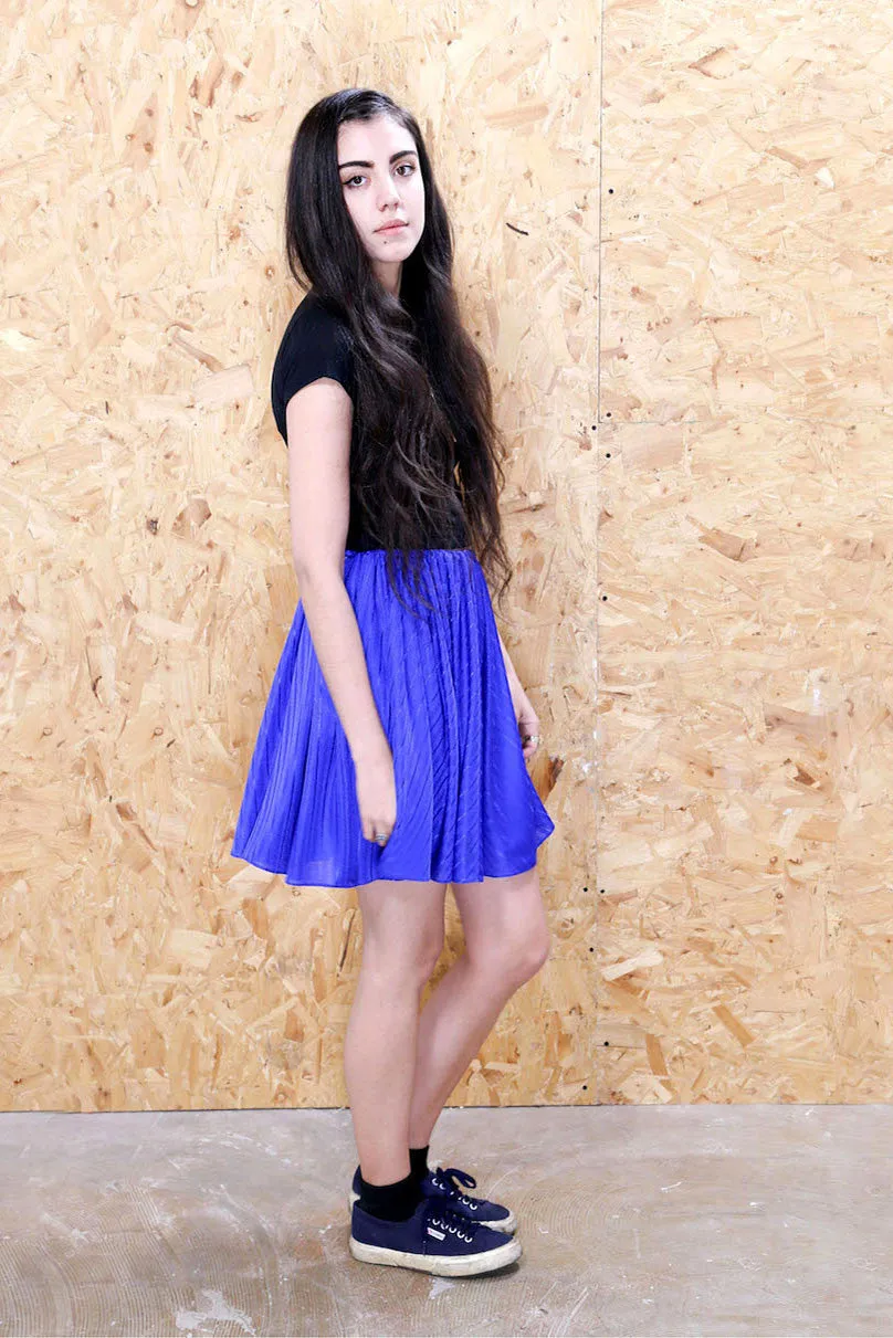 LOOT LABEL Blue Pinstripe Skater Skirt