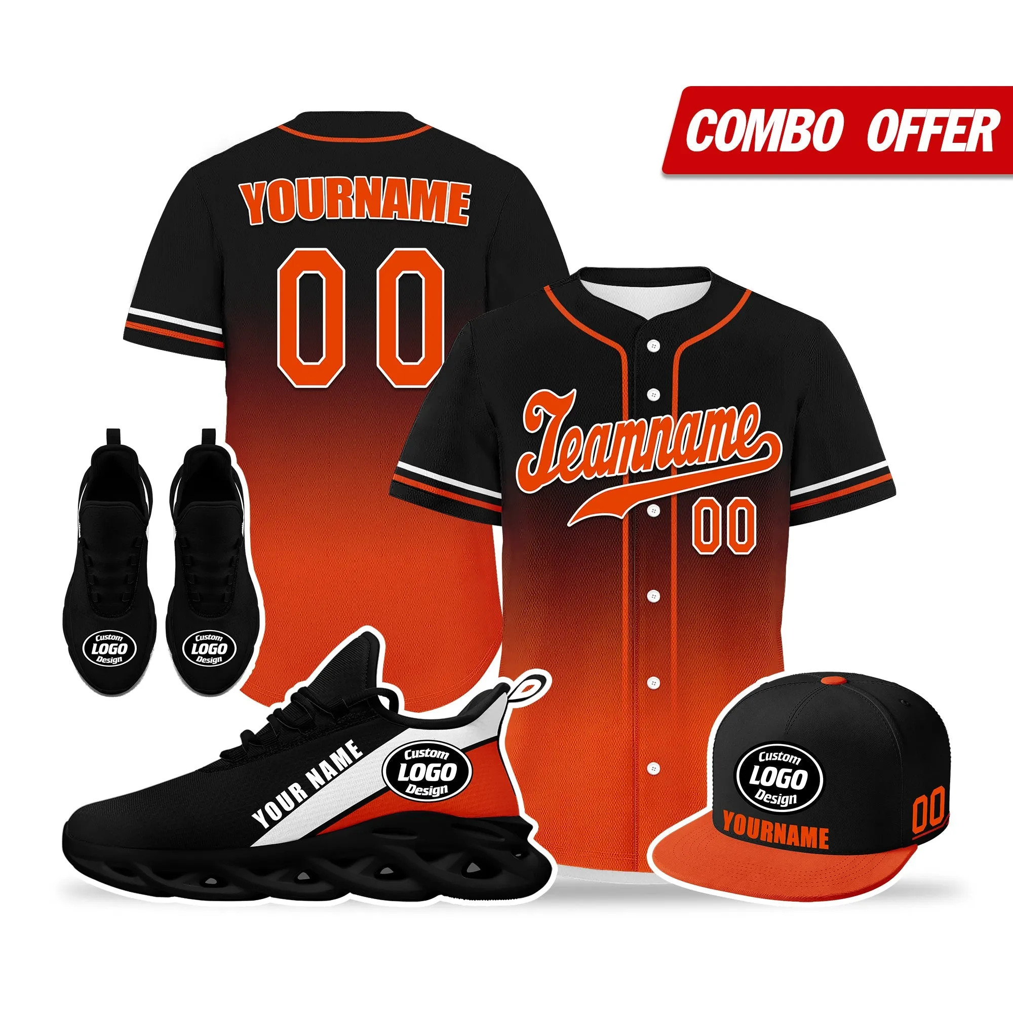 Luxury Gifts,Custom Black Orange Jersey MaxSoul Shoes and Hat Combo Offer Personalized ZH-bd0b007e-a