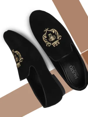 Men Ethnic Black Party Slip On Loafers