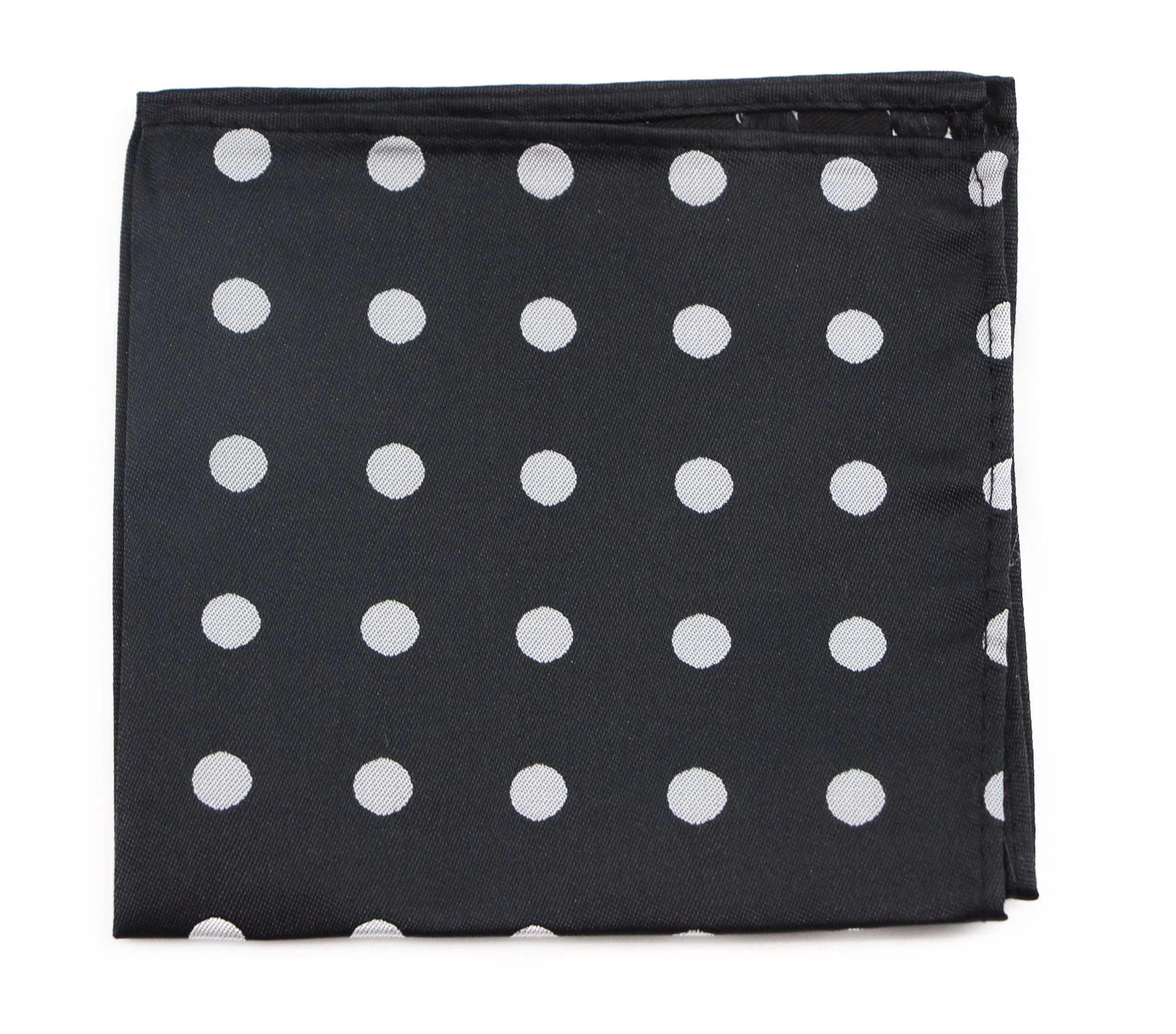 Mens Black & Silver Large Polka Dot Silk Pocket Square