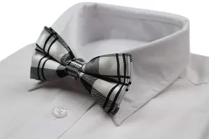 Mens Black & White Tarten Plaid Patterned Bow Tie