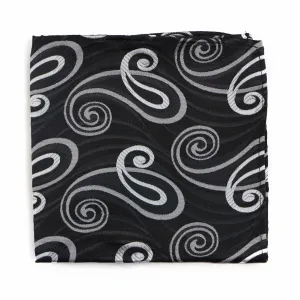 Mens Black, Silver & Grey Swirl Silk Pocket Square