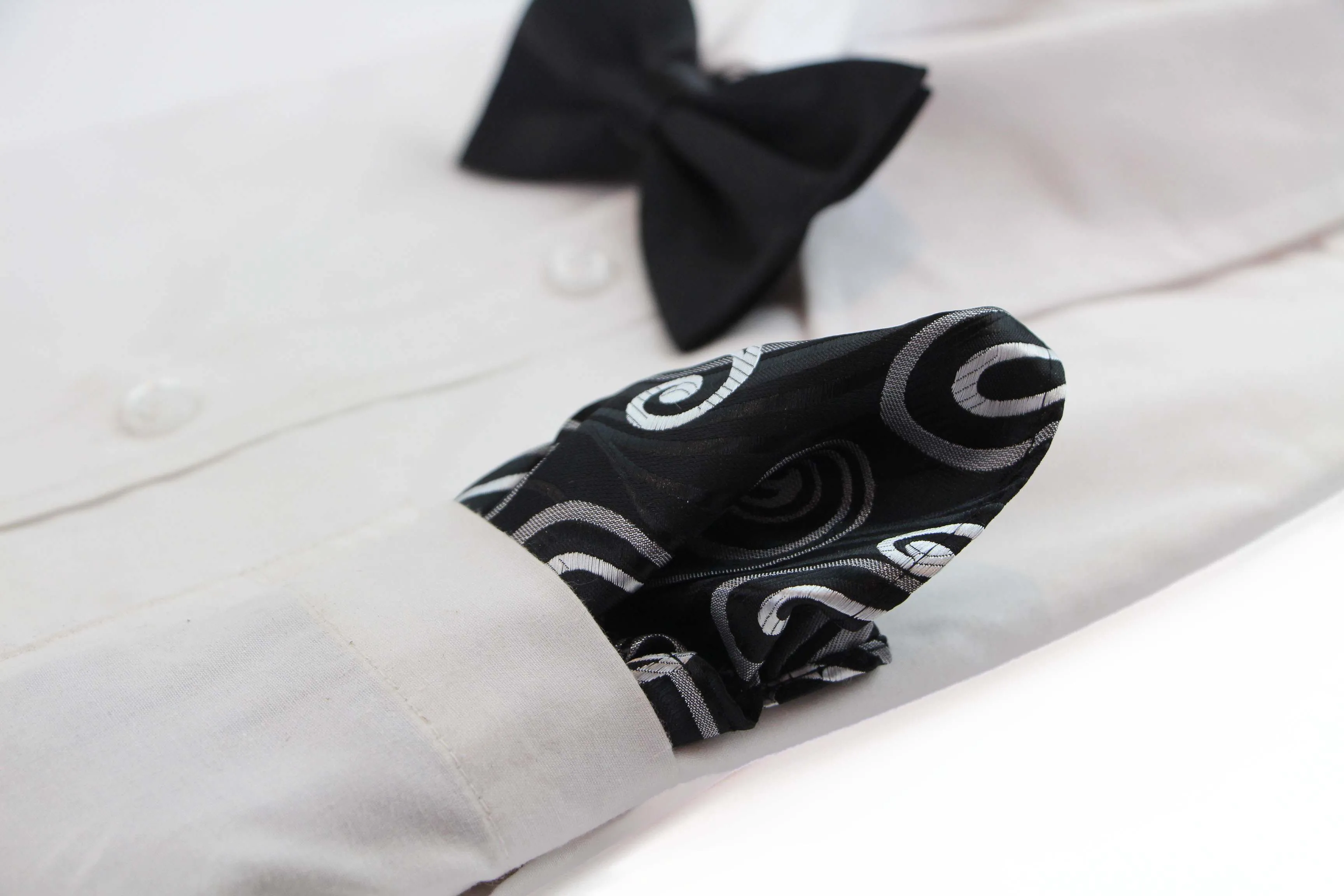 Mens Black, Silver & Grey Swirl Silk Pocket Square