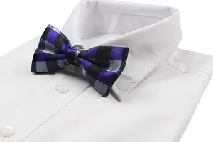 Mens Black, Silver & Purple Square Patterned Bow Tie