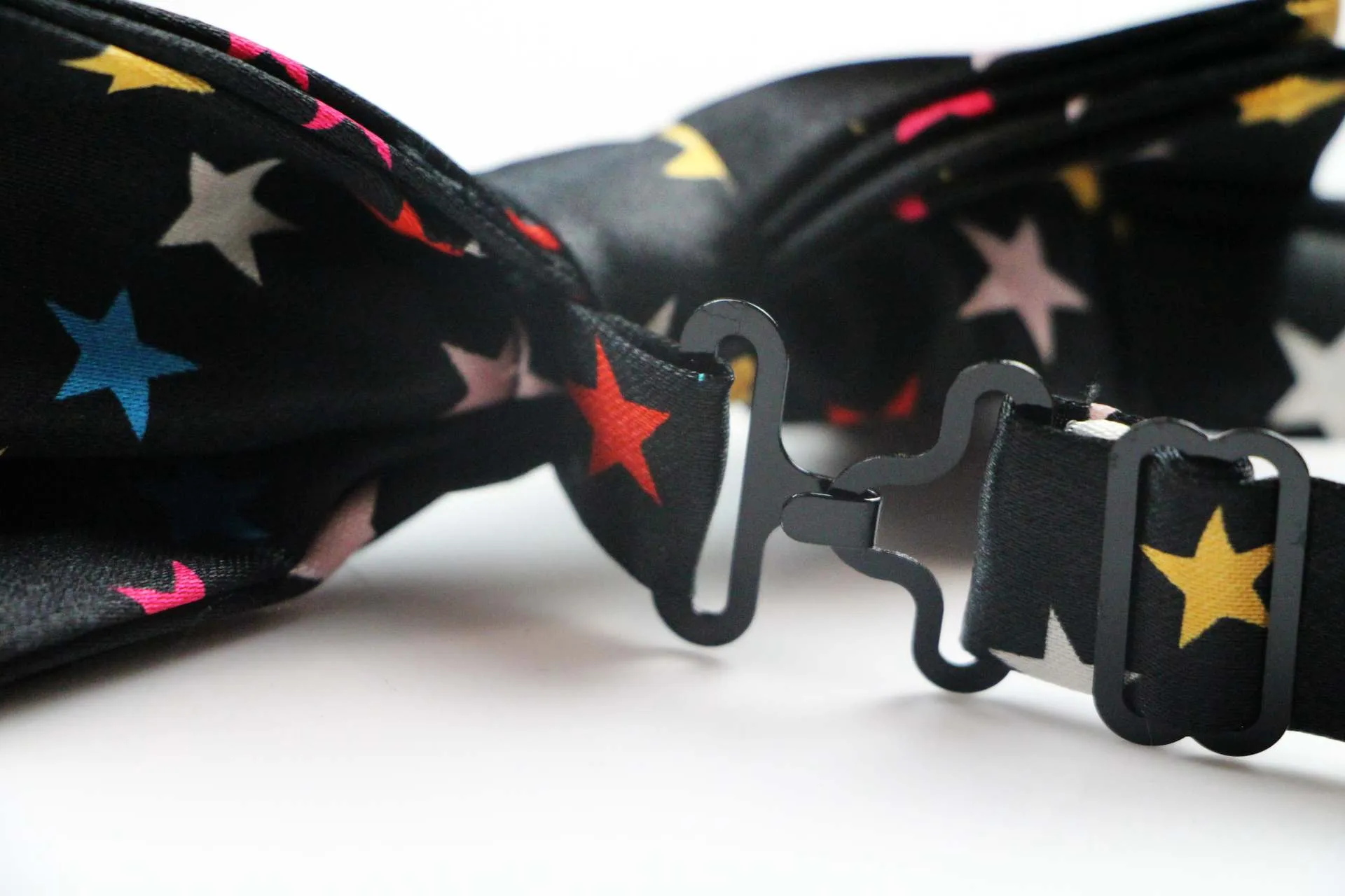 Mens Black With Multicoloured Stars Patterned Bow Tie