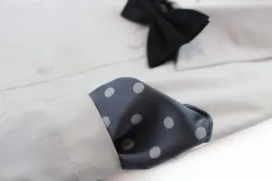 Mens Dark Grey & Silver Polka Dot Silk Pocket Square