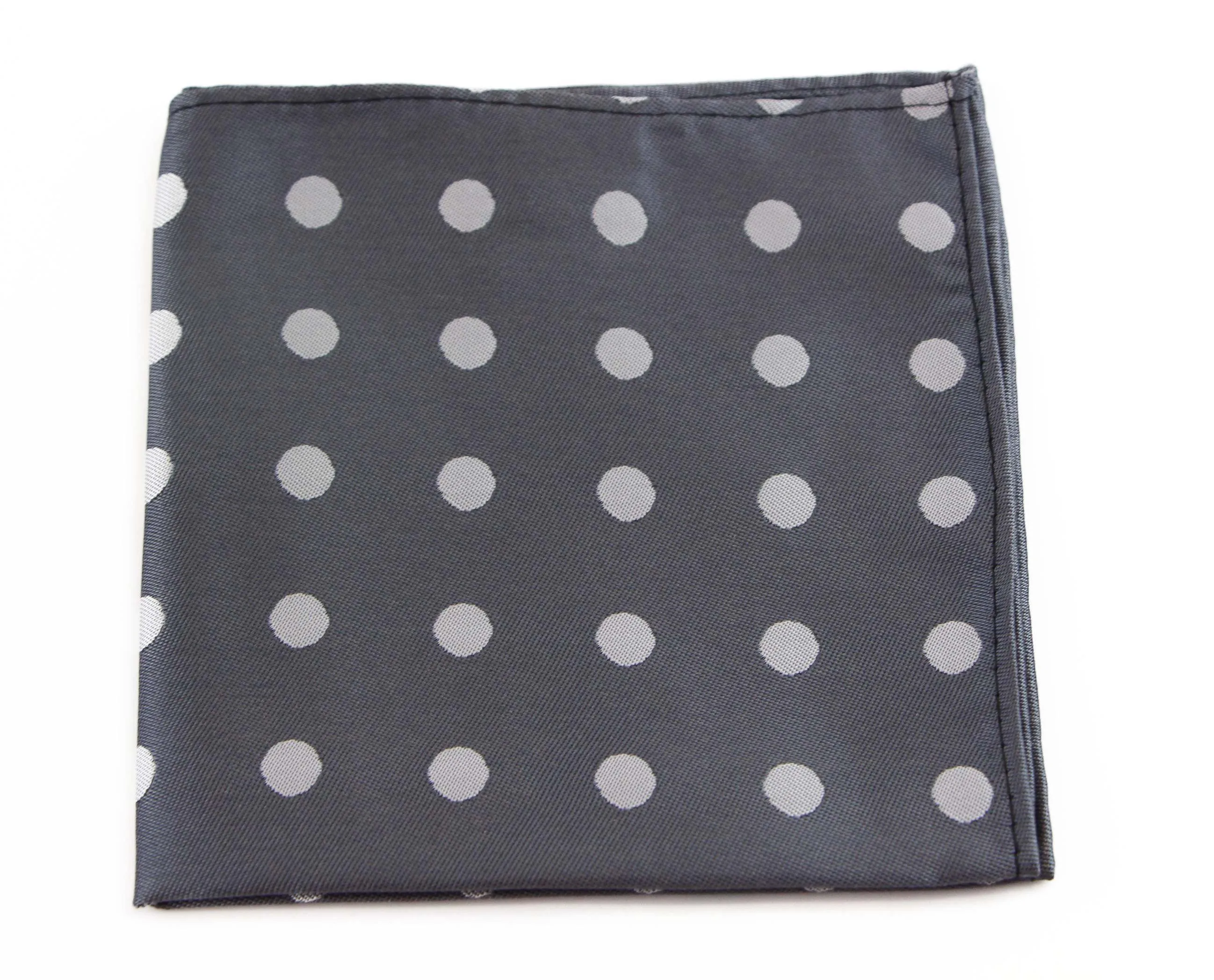 Mens Dark Grey & Silver Polka Dot Silk Pocket Square