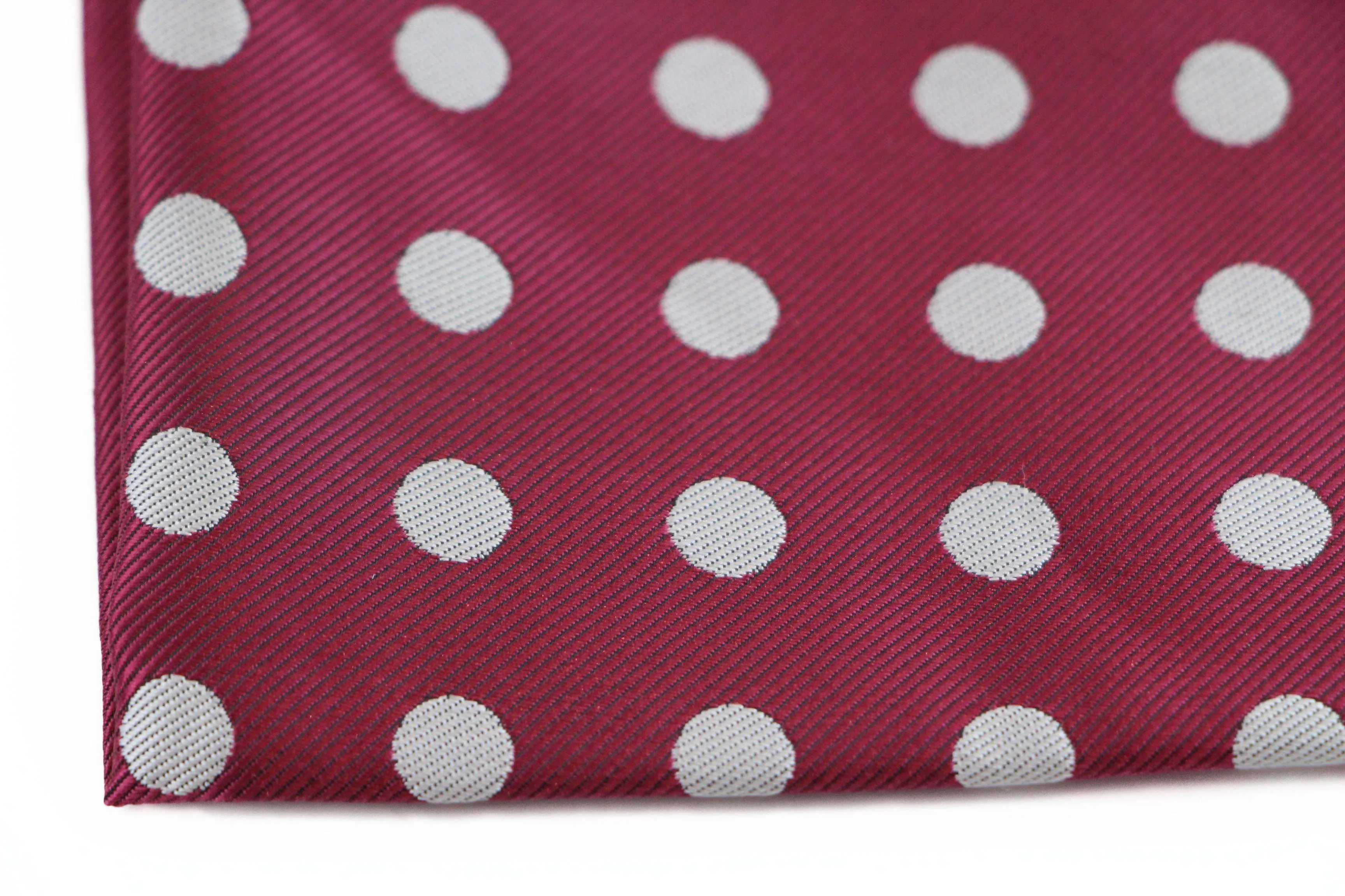 Mens Dark Red & Silver Polka Dot Silk Pocket Square