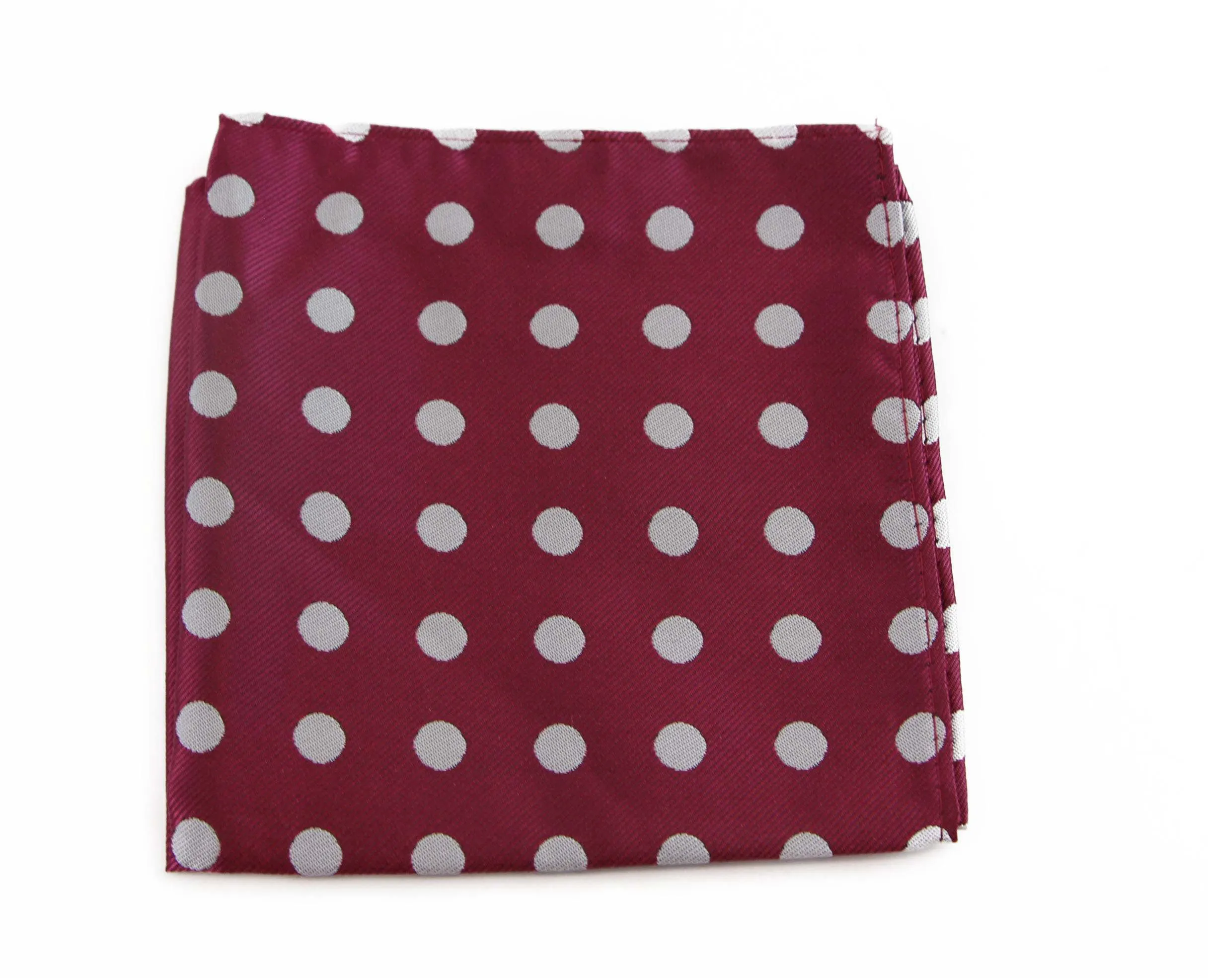 Mens Dark Red & Silver Polka Dot Silk Pocket Square