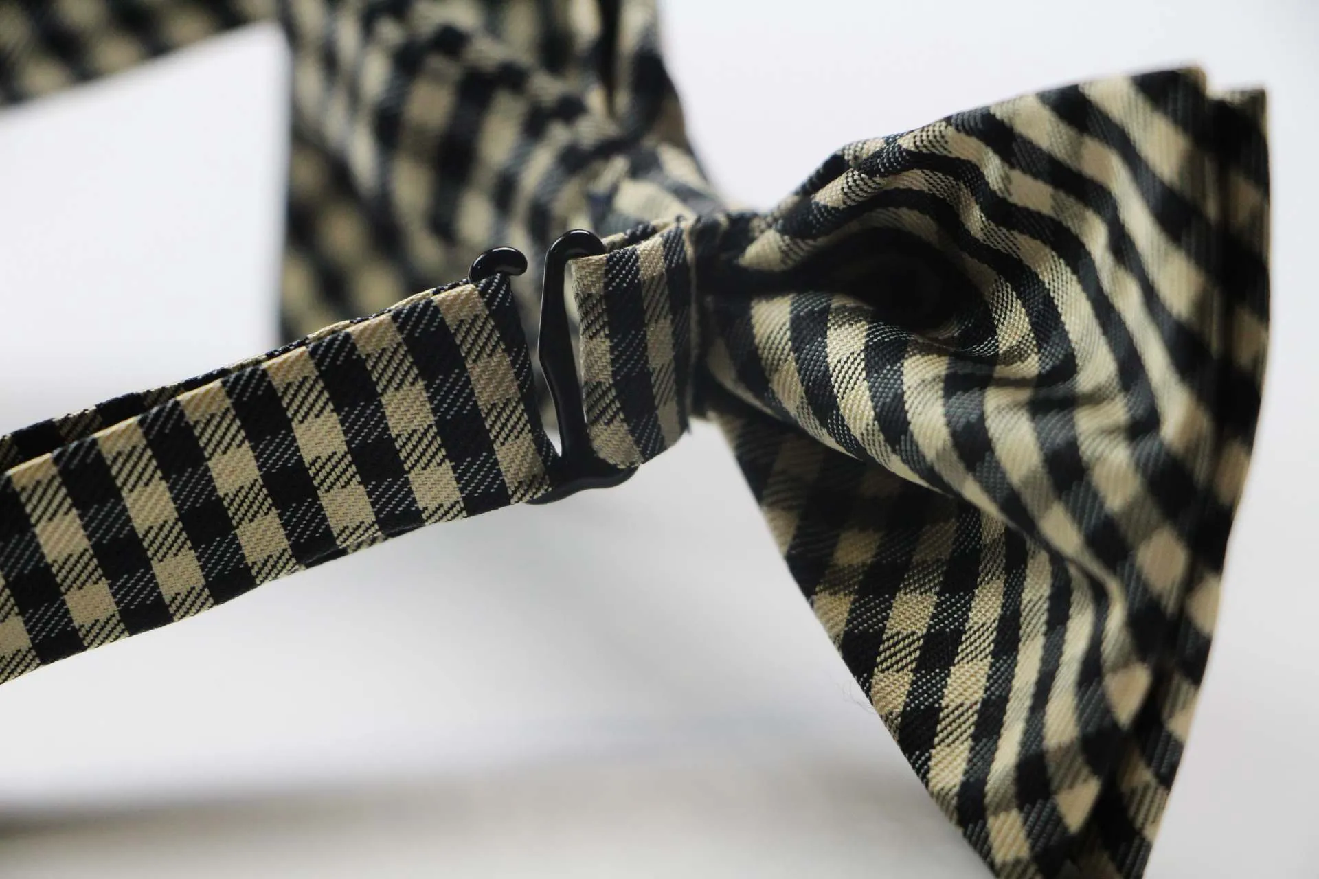 Mens Gold & Black Checkered Cotton Bow Tie