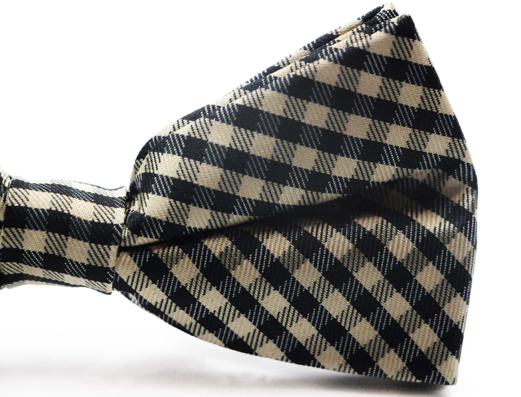 Mens Gold & Black Checkered Cotton Bow Tie