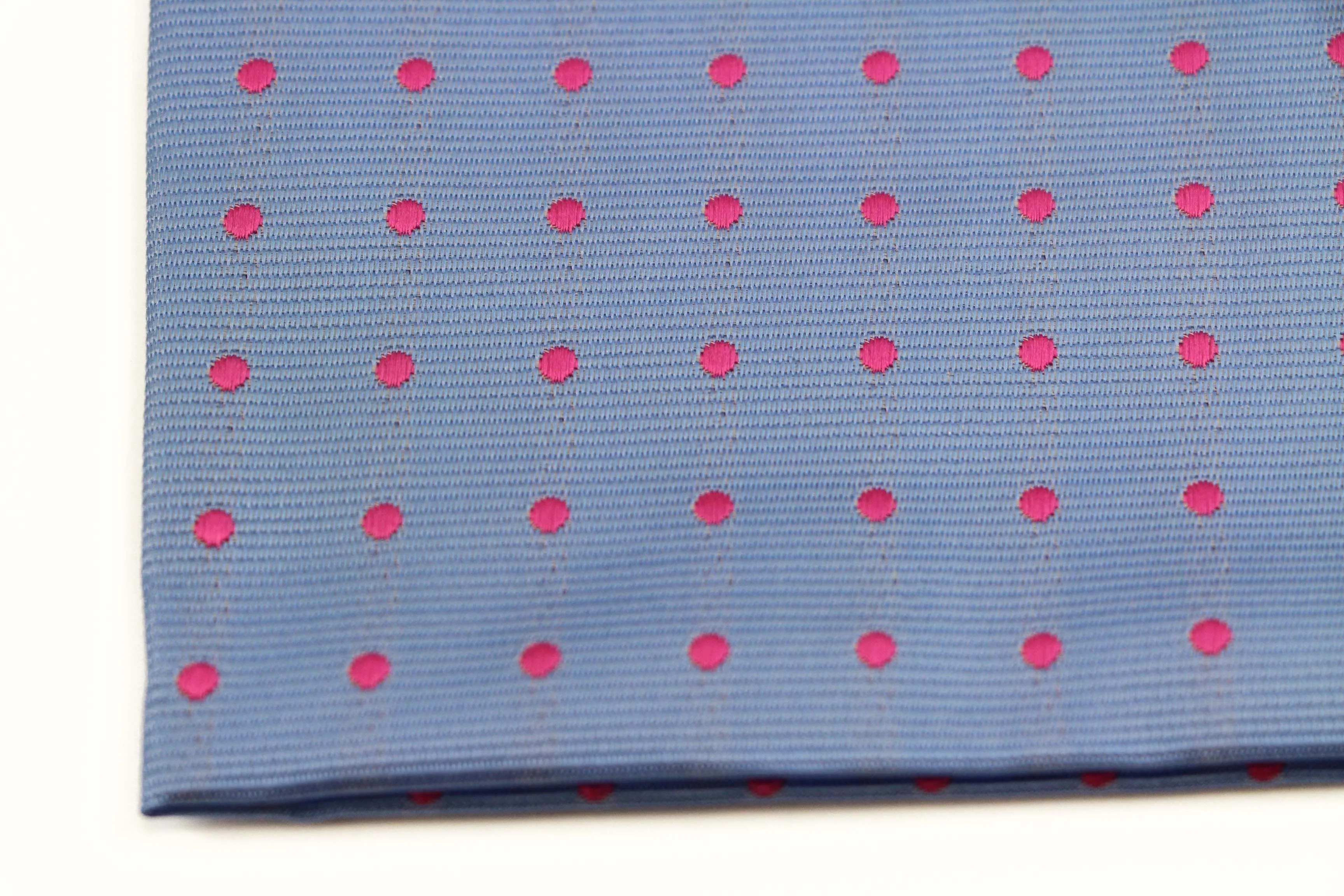 Mens Light Blue & Pink Small Polka Dot Silk Pocket Square