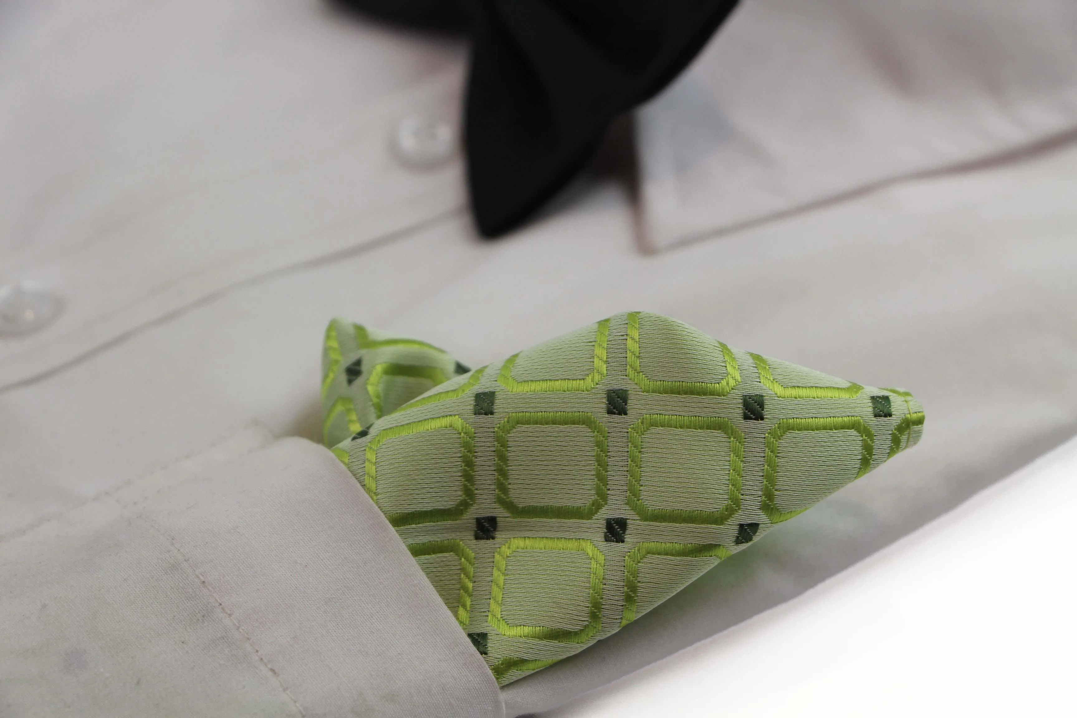 Mens Lime Green Cube Patterned Silk Pocket Square