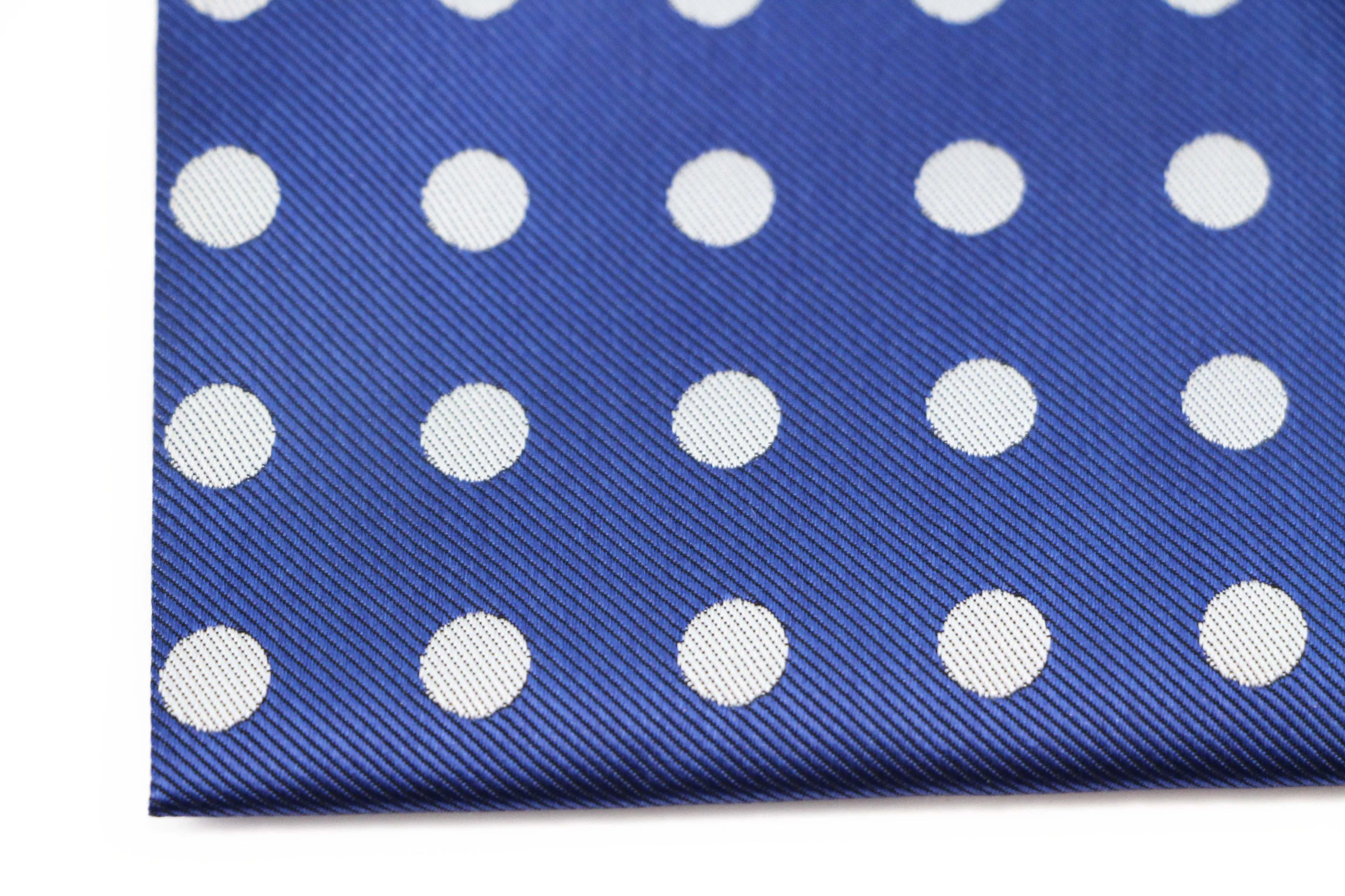 Mens Navy & Silver Large Polka Dot Silk Pocket Square