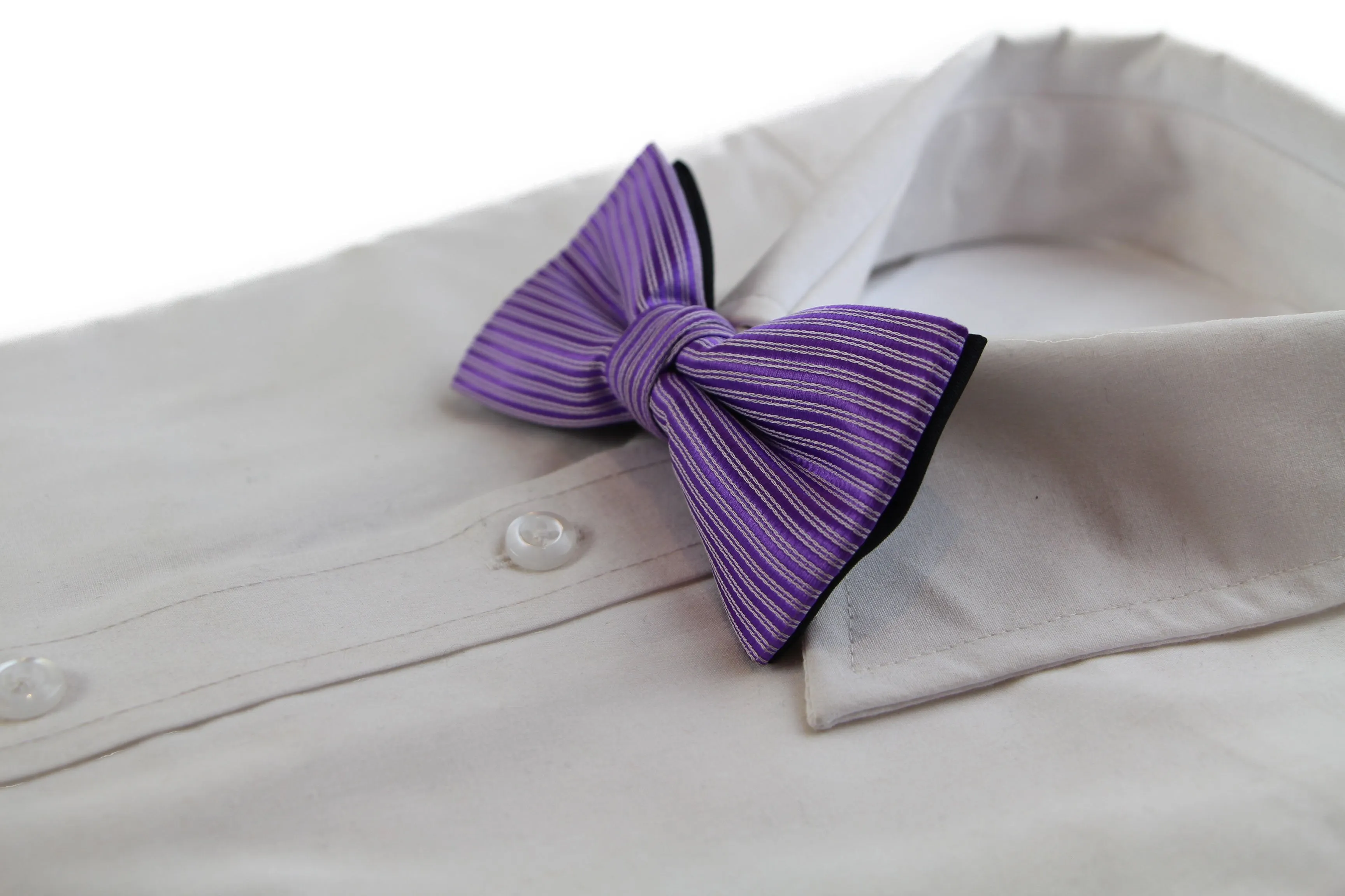 Mens Purple & White Striped Patterned Bow Tie