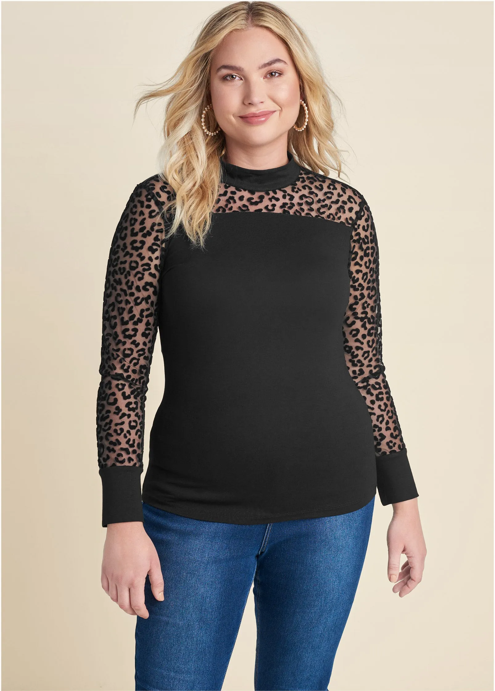 Mesh Detail Top - Black