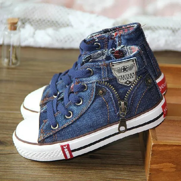 New Arrival Children Shoes Denim Jeans Zipper Sneakers Boys and Girls Casual Kid Shoes