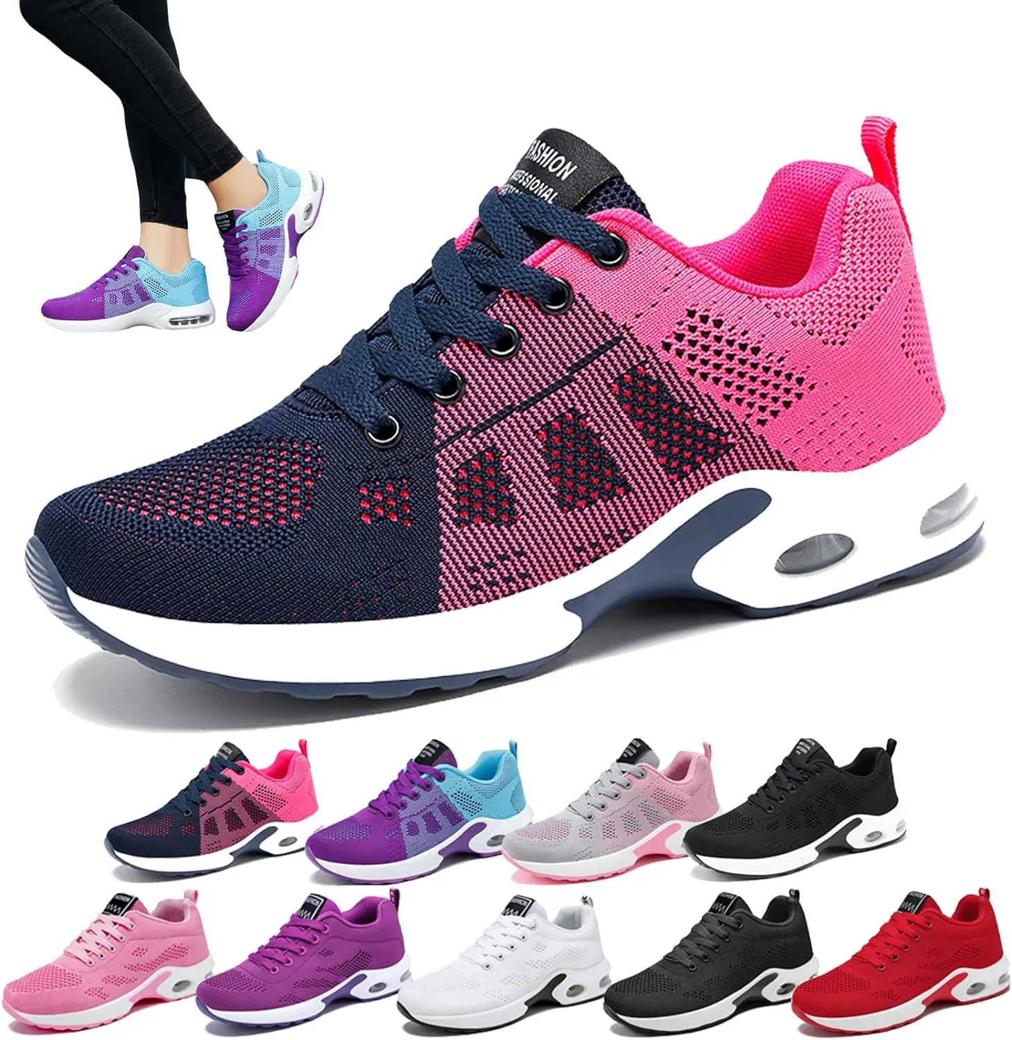 New Musabela Orthopedic Sneakers for Women,Slip-On Air Cushion Breathe Mesh Running Walking Shoes, Pink Sz 8.5