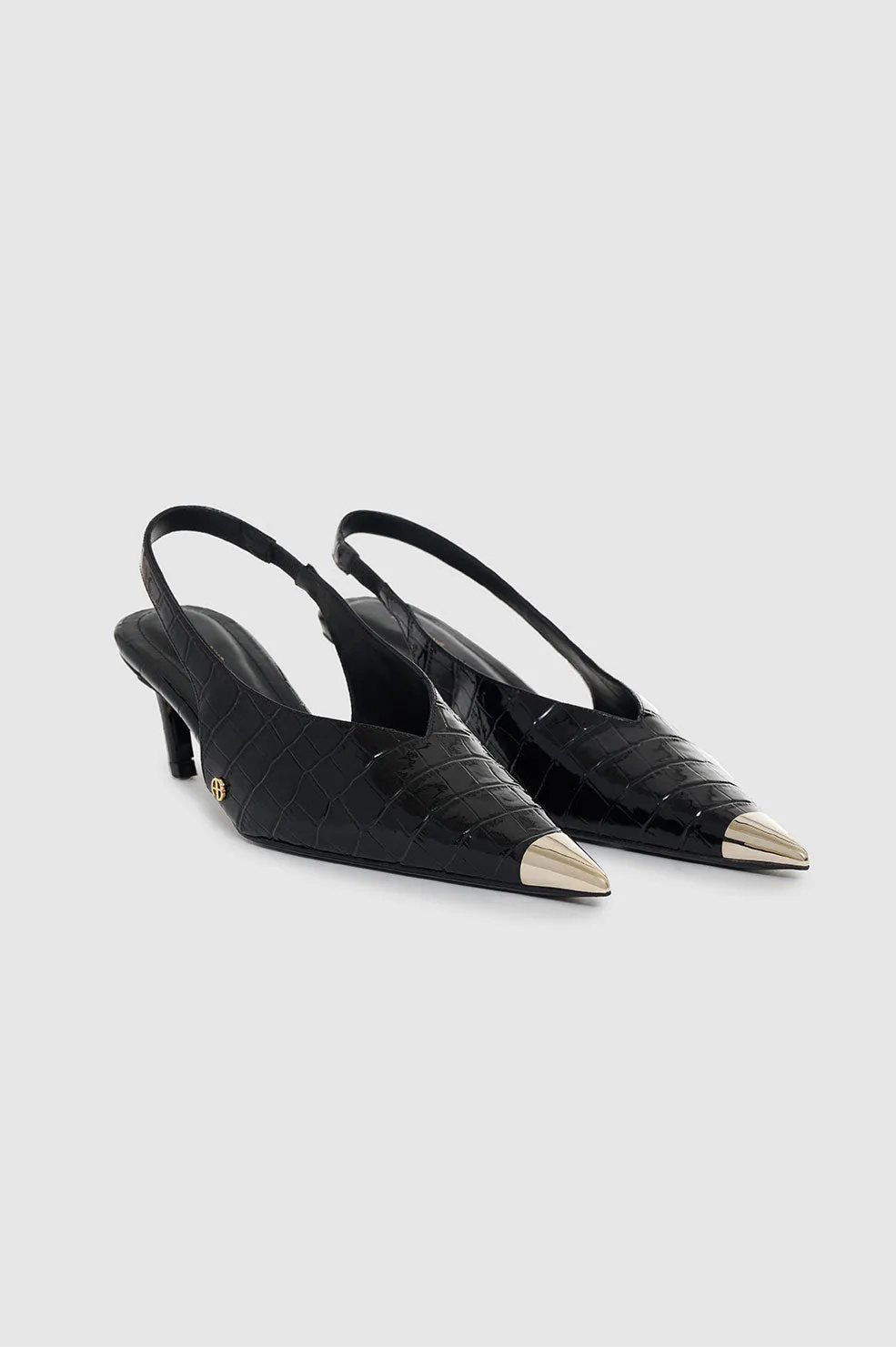 Nina Heels With Metal Toe Cap - Black Embossed