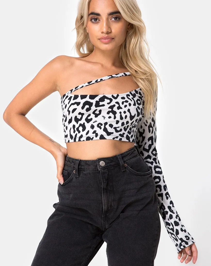 Nure Crop Top in Mono Animal Grey and White