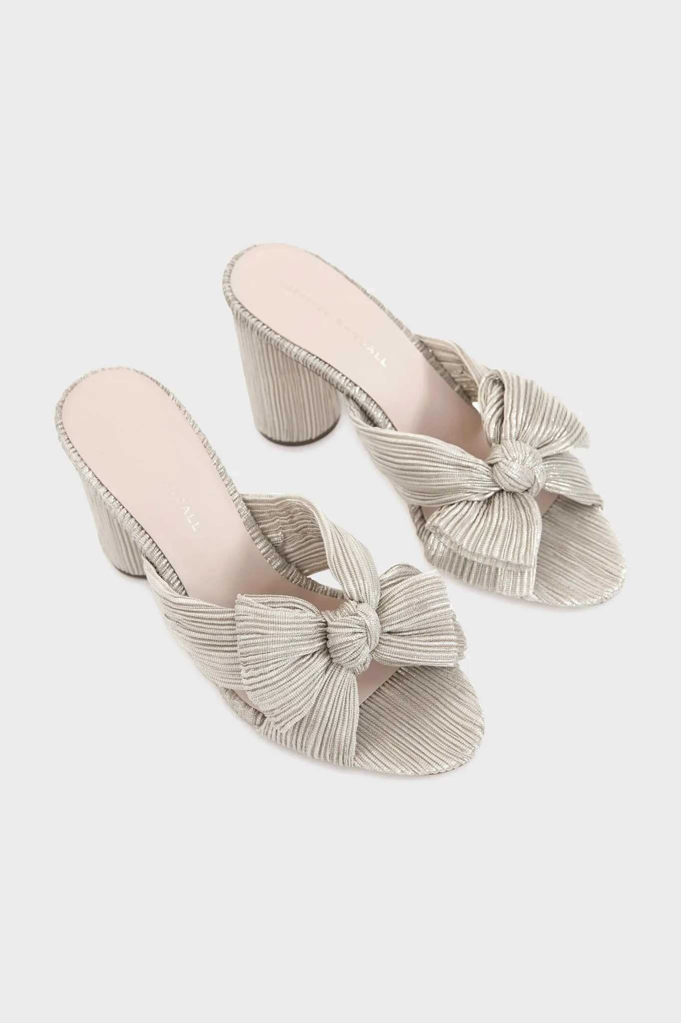 Platinum Lame Penny Knot Mules