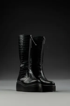 Pluto Low Platform Boots in Black Croc