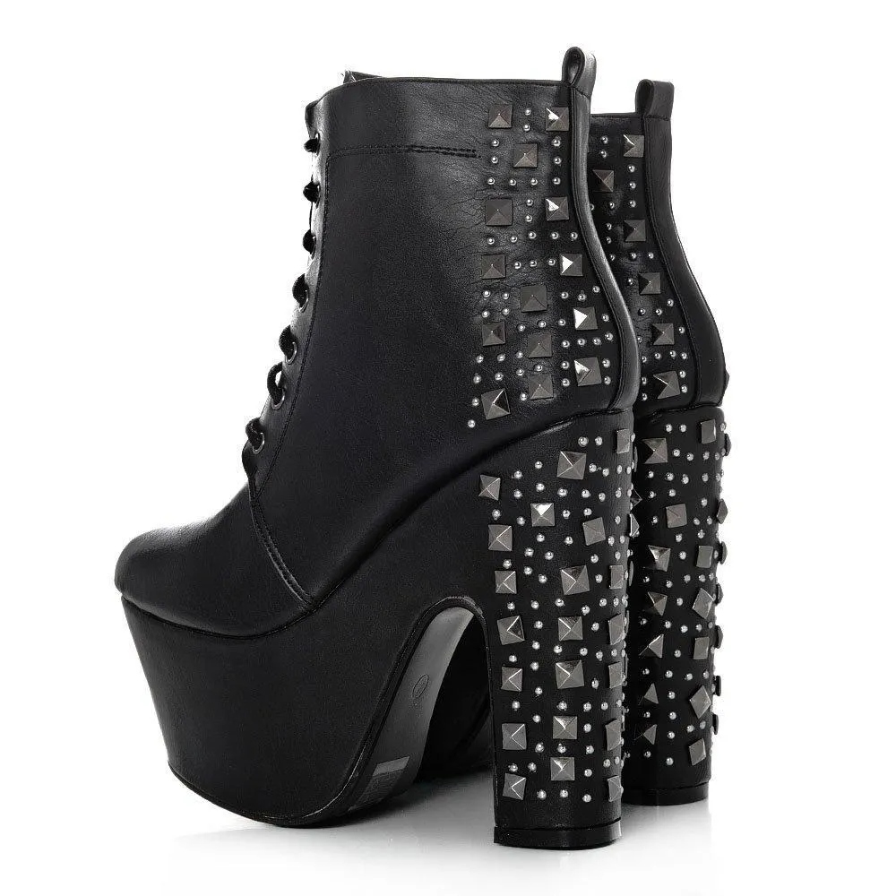 Portland Platform Block High Heel Lace Up Ankle Shoe Boot