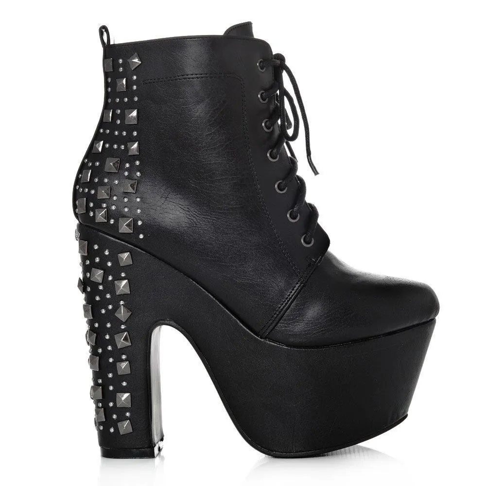 Portland Platform Block High Heel Lace Up Ankle Shoe Boot