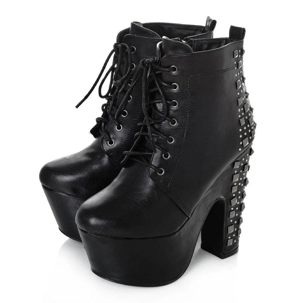 Portland Platform Block High Heel Lace Up Ankle Shoe Boot