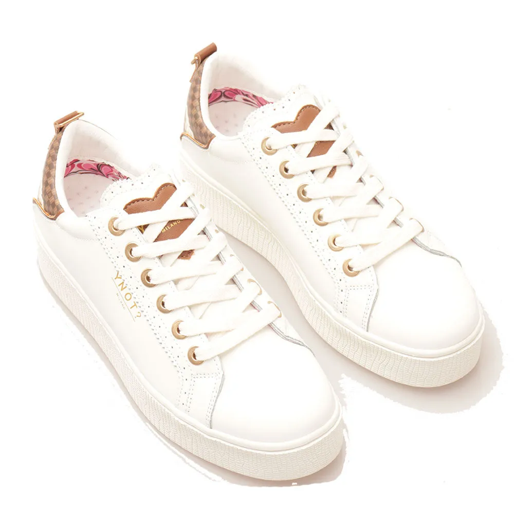 Scarpe Donna Y NOT Sneakers linea YES in Pelle Bianca stampa Roma