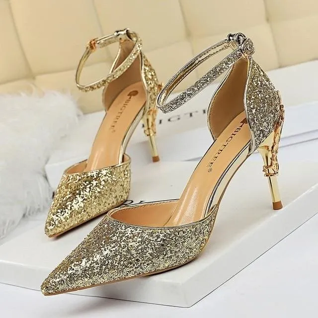 Sexy Women Metal Glitter Bridal High Heels