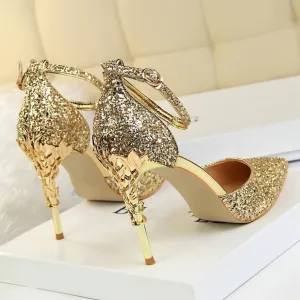 Sexy Women Metal Glitter Bridal High Heels