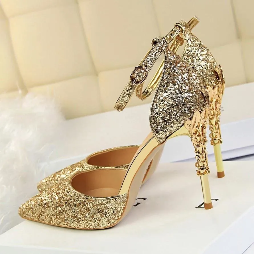 Sexy Women Metal Glitter Bridal High Heels