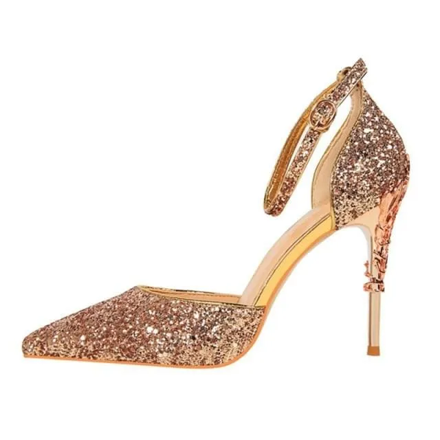 Sexy Women Metal Glitter Bridal High Heels