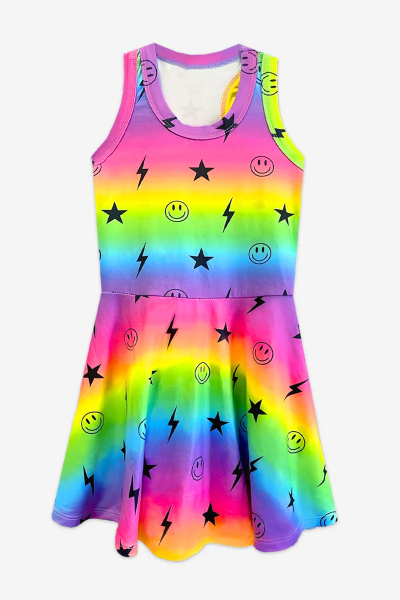 Simply Soft Racerback Skater Dress - Rainbow Smile Star Bolt