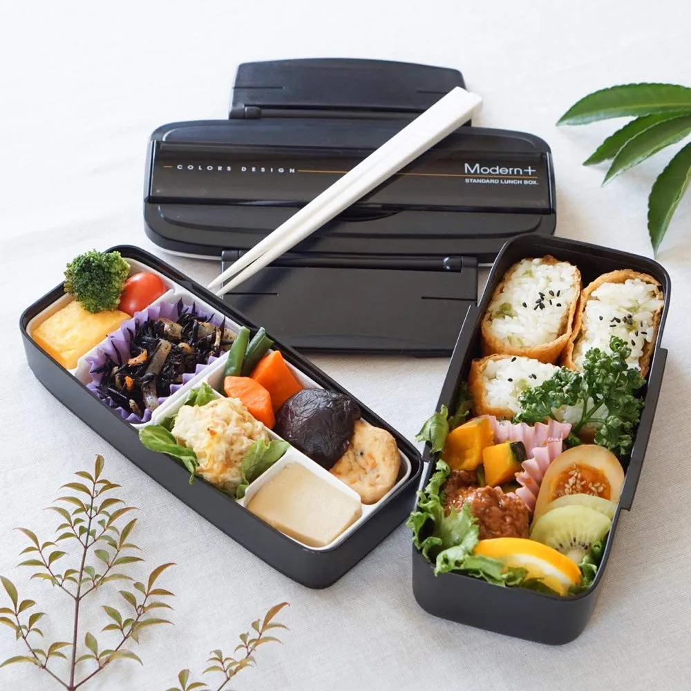 Skater Japanese Modern/Traditional Compartmental 2-Tier Bento Lunch Box, 900ml, Chopsticks