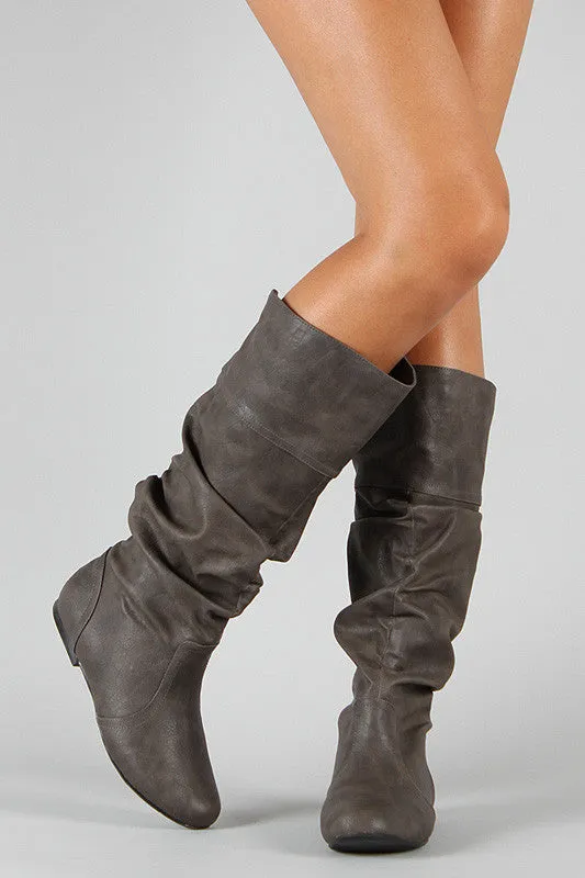 Slouchy Round Toe Knee High Flat Boot