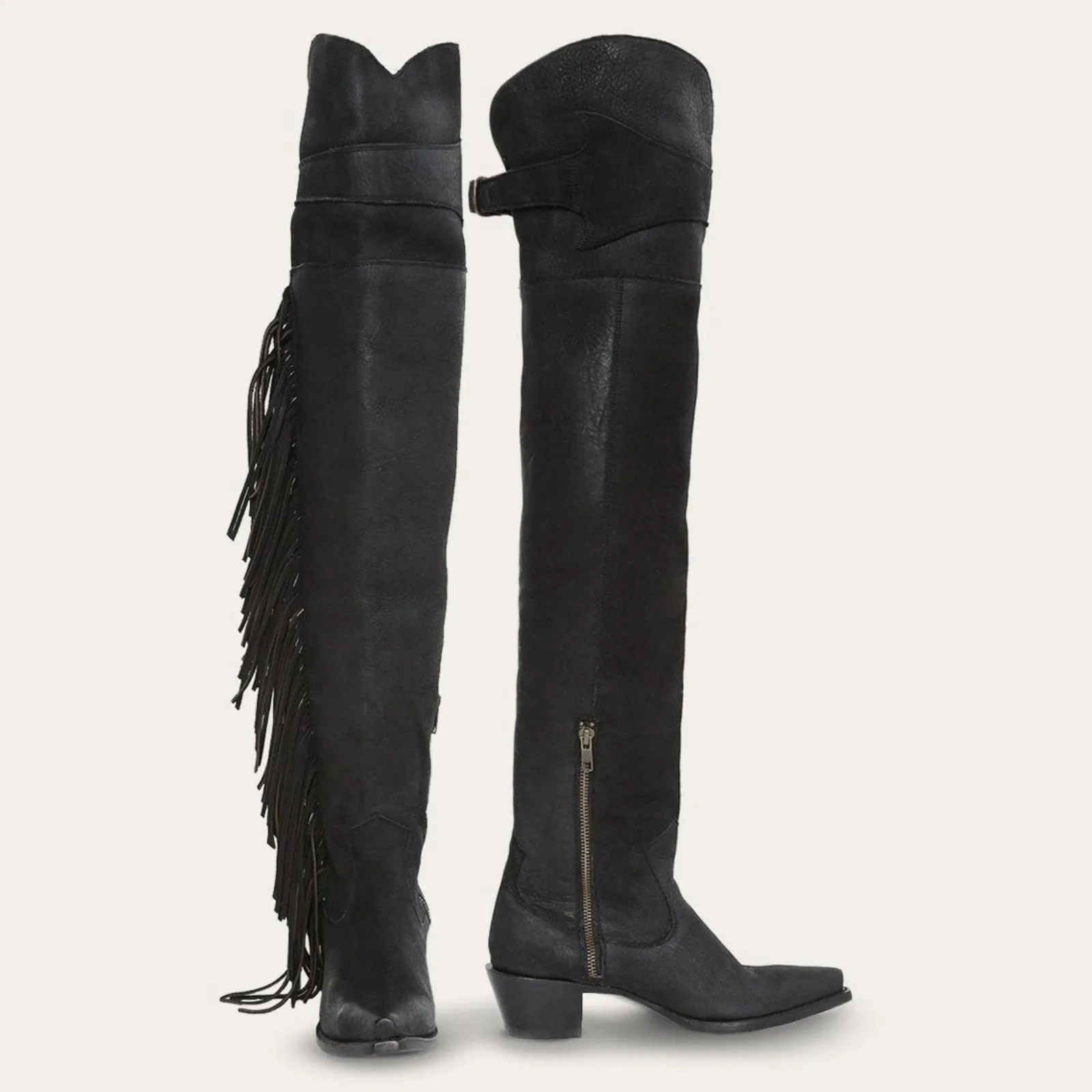 Stetson Women's Black Fringe Over-The-Knee Snip Toe Boots 1306