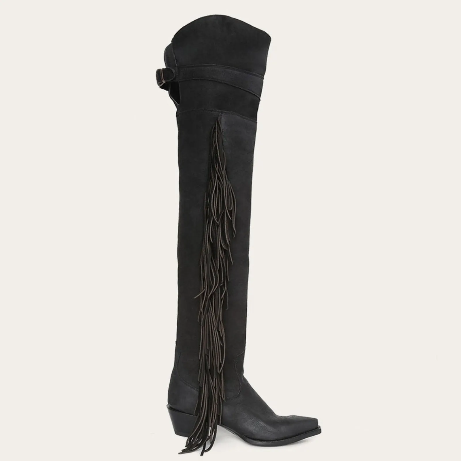 Stetson Women's Black Fringe Over-The-Knee Snip Toe Boots 1306