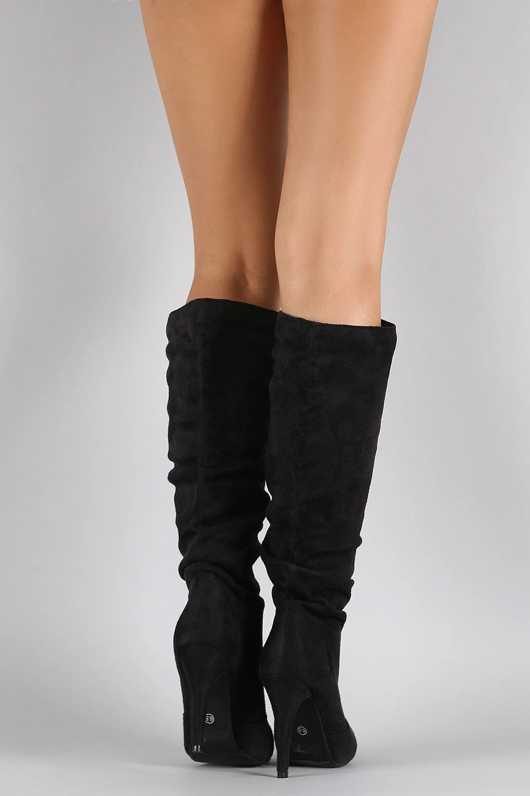 Suede Slouchy Almond Toe Stiletto Knee High Boots