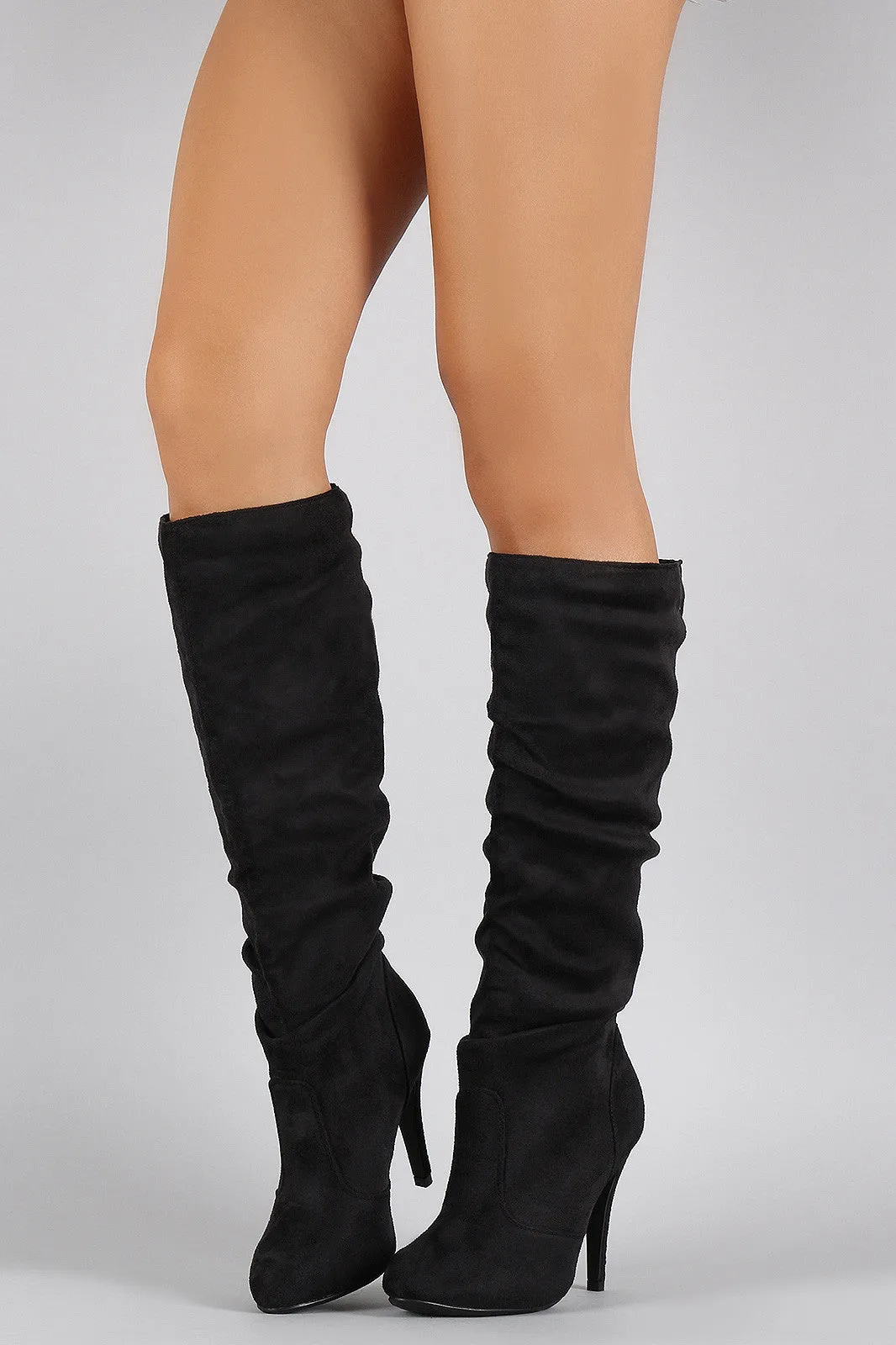 Suede Slouchy Almond Toe Stiletto Knee High Boots